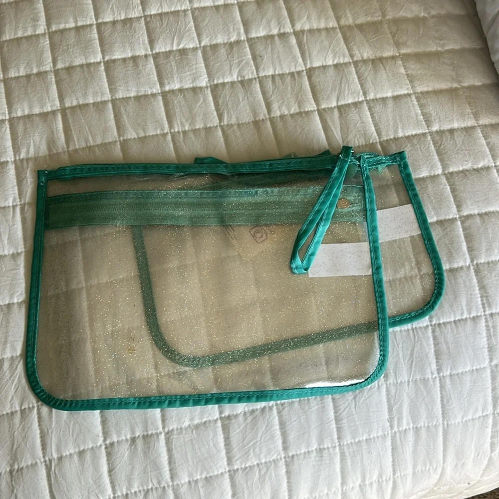 LOVE @ FIRST SIGHT Pouch Set 2 Piece Travel Set CLEAR Zipper Top PVC Plastic